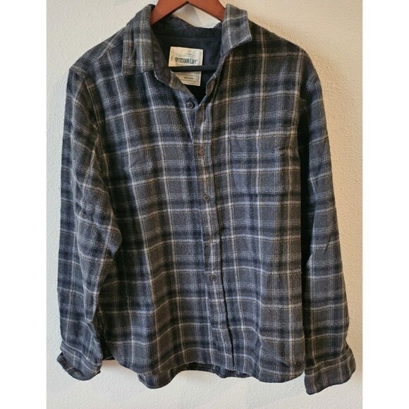 Outdoor Life Slim Fit Gray Bown Men's Elbow Patch Plaid Long Sleeves Top Size XL - Picture 4 of 11